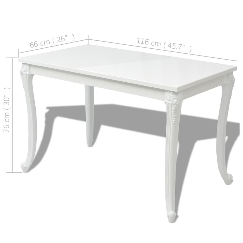 vidaXL Eettafel 116x66x76 cm hoogglans wit