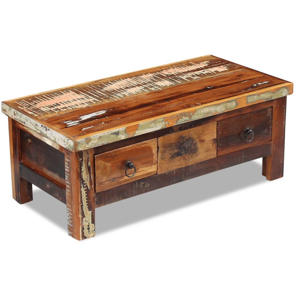 vidaXL Salontafel met lades 90x45x35 cm massief gerecycled hout