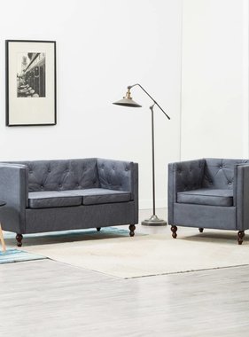 VidaXL Bankstel Chesterfield-stijl stoffen bekleding grijs 2-delig