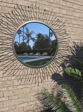 VidaXL Tuin wandspiegel sunburst 80 cm zwart