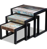 VidaXL 3-delige Tafeltjesset massief gerecycled hout