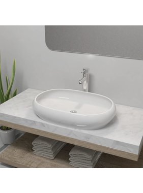 VidaXL Badkamerwastafel met mengkraan ovaal keramiek wit