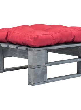 VidaXL Tuinpoef met rood kussen pallet hout grijs