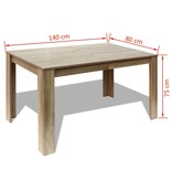 vidaXL Eettafel 140x80x75 cm eikenkleur