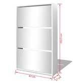 vidaXL Schoenenkast drielaags met spiegel 63x17x102,5 cm wit