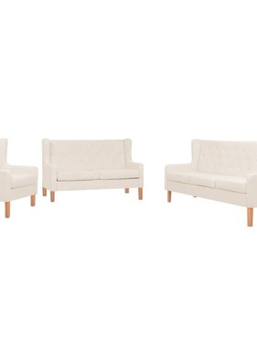 VidaXL Bankstel stof crèmewit 3-delig