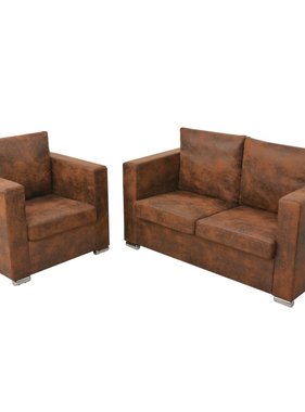 VidaXL Bankenset kunst suède leer 2-delig