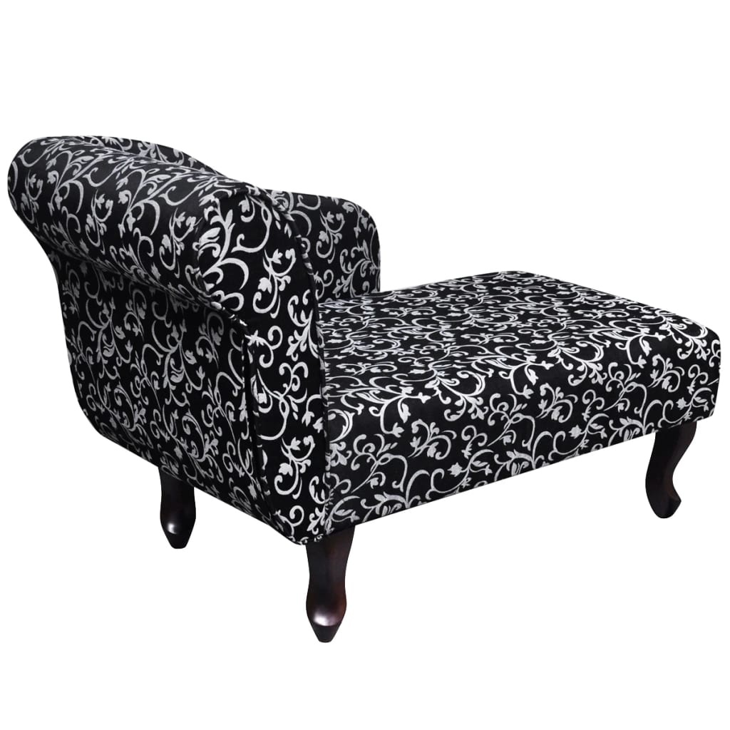 vidaXL Chaise longue met bloemenpatroon stof zwart en wit