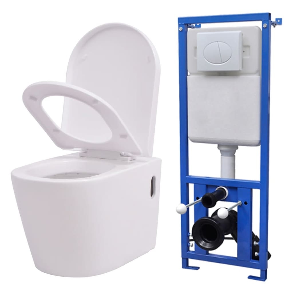 VidaXL Hangend toilet met verborgen stortbak keramisch wit