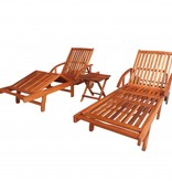VidaXL Ligbedden 2 st met tafel massief acaciahout
