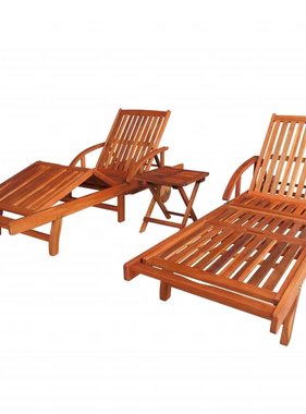 VidaXL Ligbedden 2 st met tafel massief acaciahout