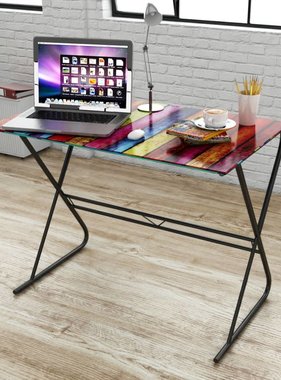 VidaXL Glazen bureau met regenboogpatroon