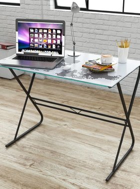 VidaXL Glazen bureau met wereldkaart-patroon