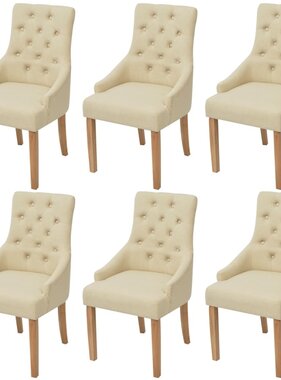 VidaXL Eetkamerstoelen 6 stuks crème stof en eikenhout