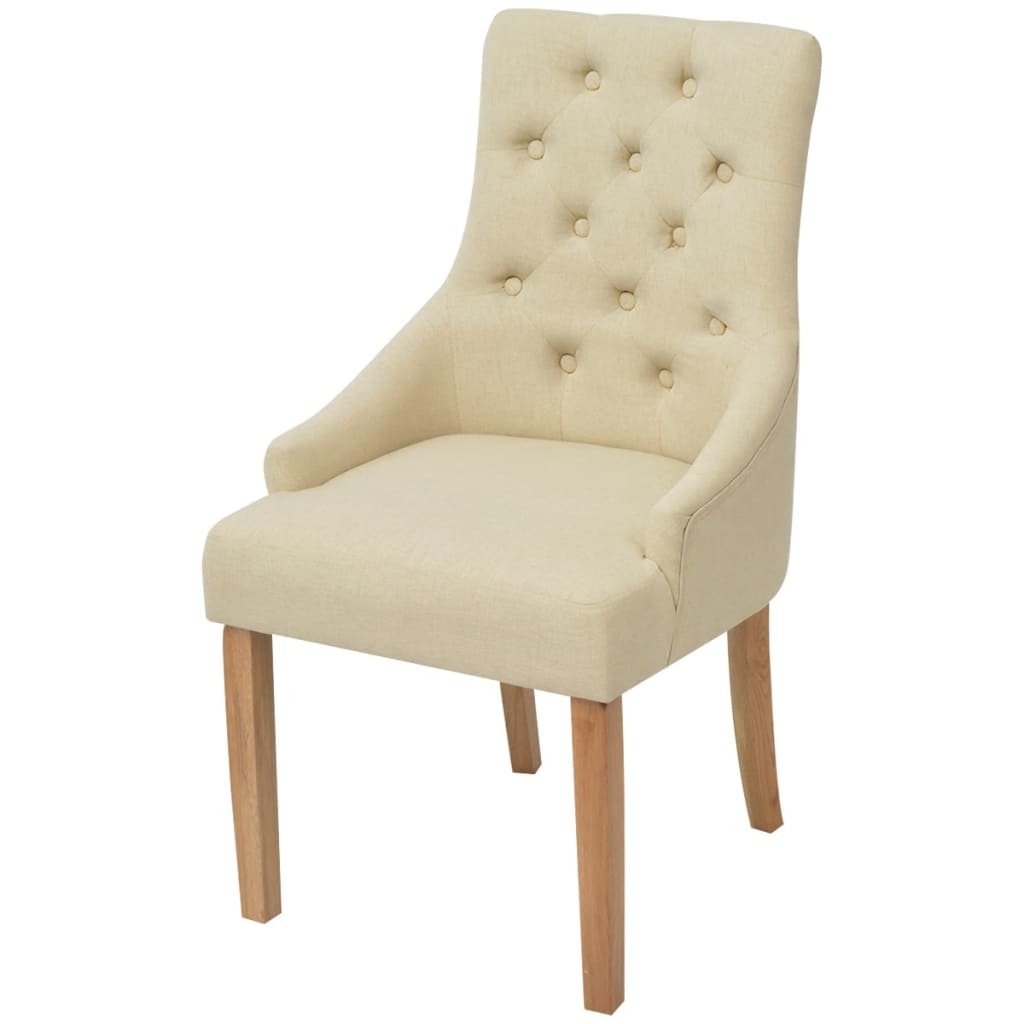 VidaXL Eetkamerstoelen 6 stuks crème stof en eikenhout