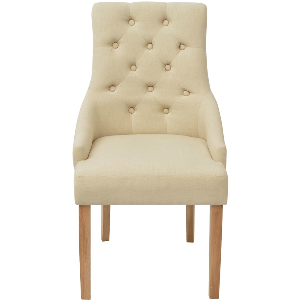VidaXL Eetkamerstoelen 6 stuks crème stof en eikenhout