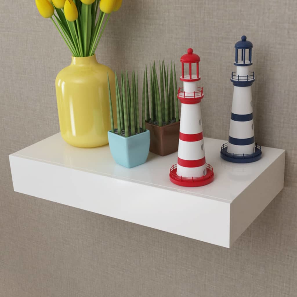 VidaXL Wandplank met lade MDF zwevend voor boeken/dvd wit
