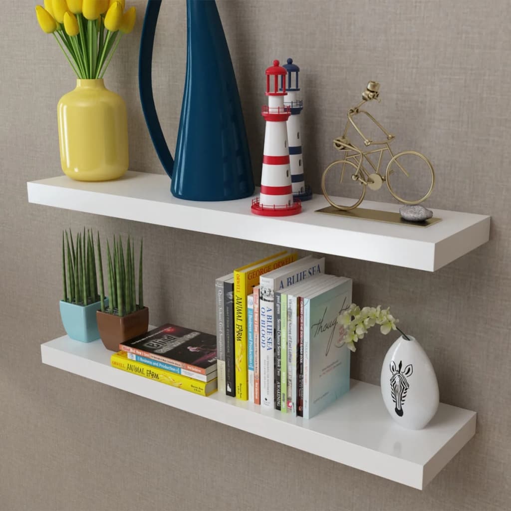 VidaXL Wandplanken zwevend voor boeken/dvd's MDF wit 2 st