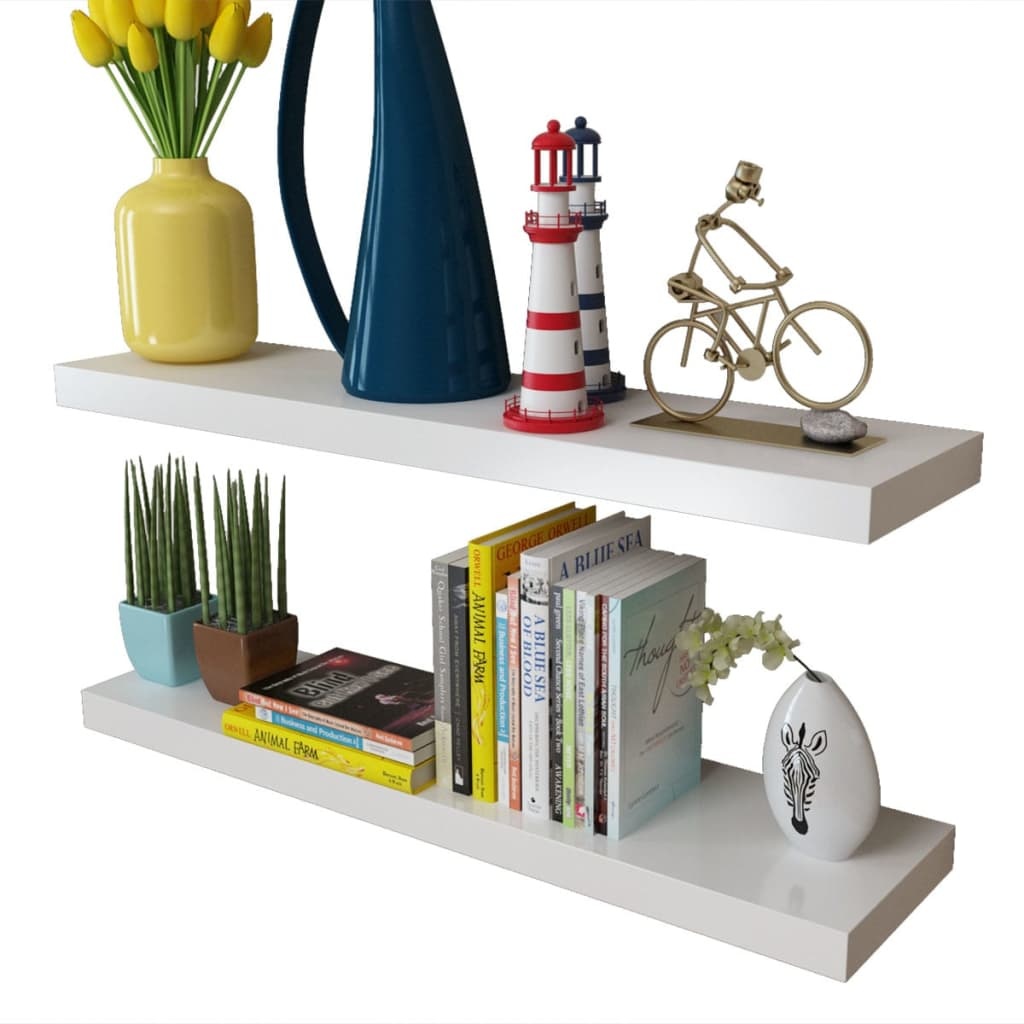 vidaXL Wandplanken zwevend voor boeken/dvd's MDF wit 2 st