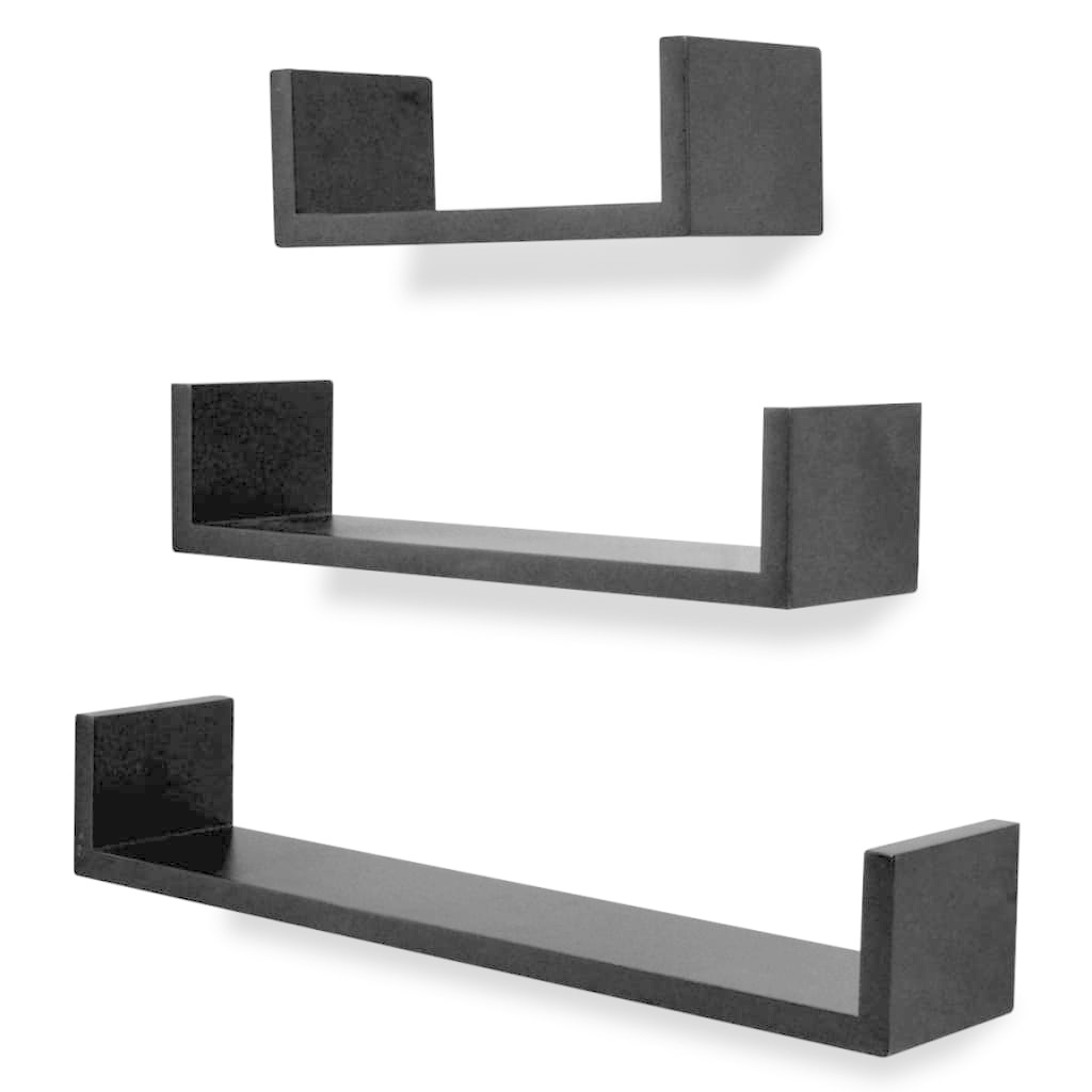 VidaXL 3 st Wandschappen U-vormig MDF zwart