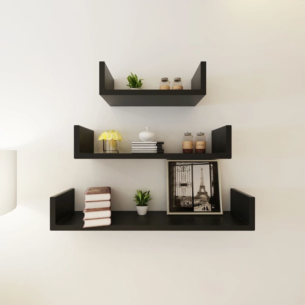 VidaXL 3 st Wandschappen U-vormig MDF zwart