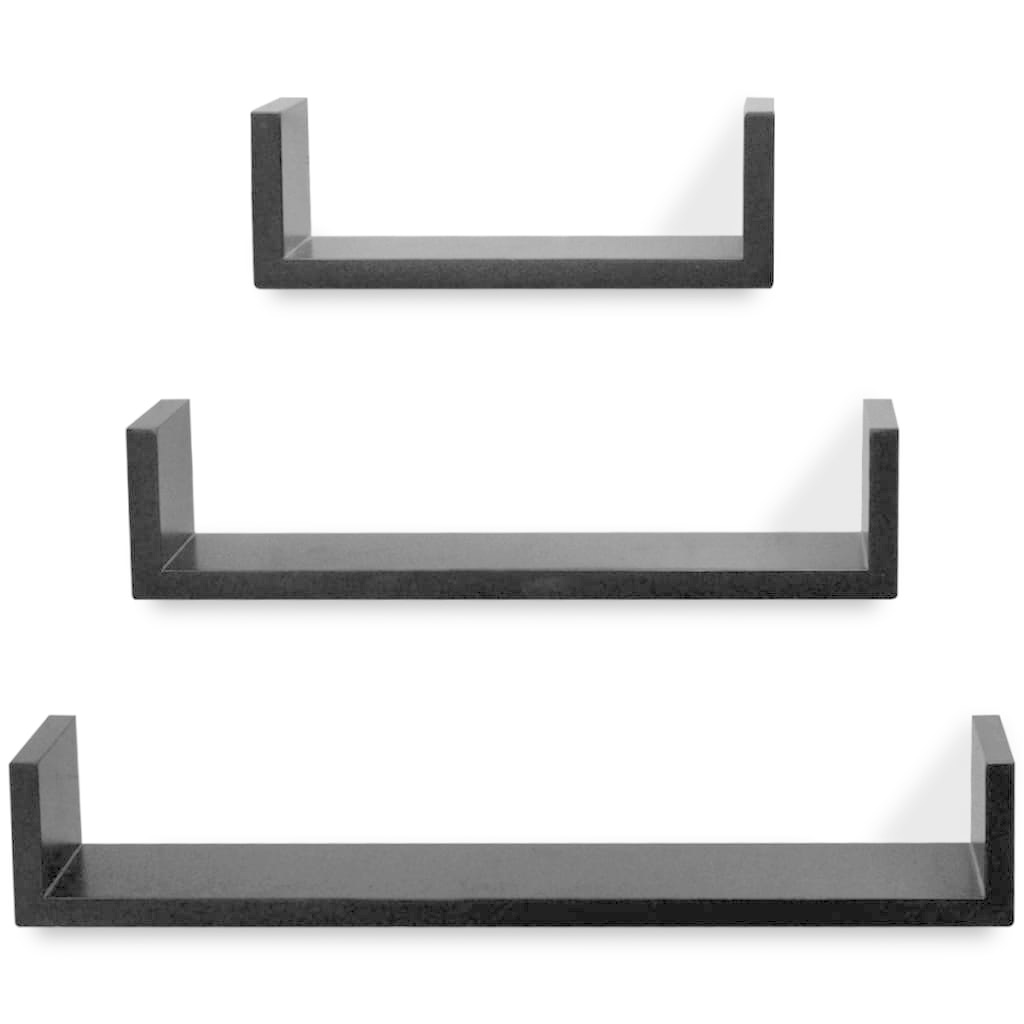 VidaXL 3 st Wandschappen U-vormig MDF zwart