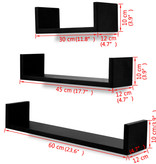VidaXL 3 st Wandschappen U-vormig MDF zwart