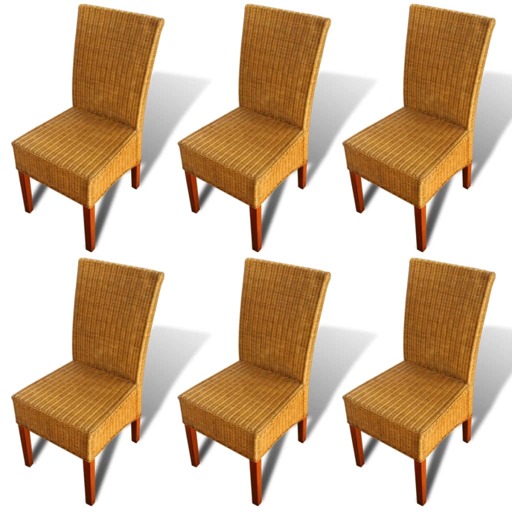 VidaXL Eetkamerstoelen 6 st natuurlijk rattan bruin