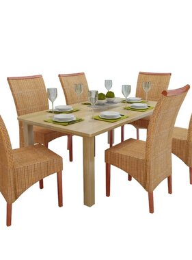 VidaXL Eetkamerstoelen 6 st natuurlijk rattan bruin