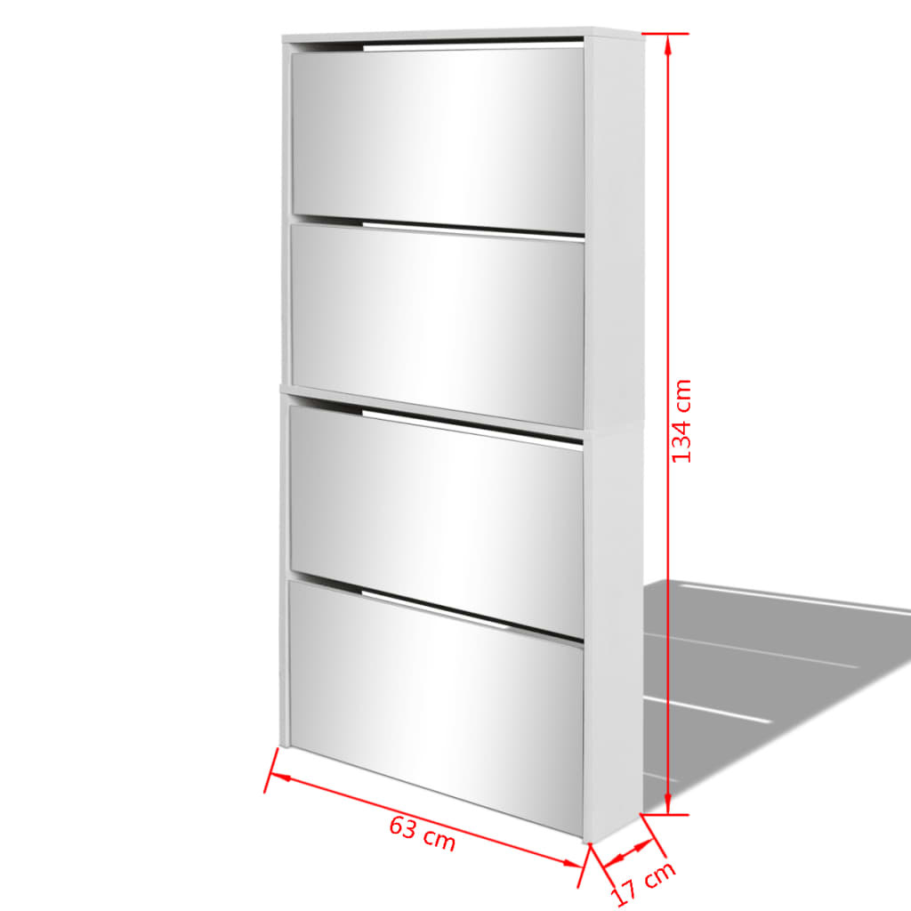 vidaXL Schoenenkast met 4 spiegels 63x17x134 cm wit