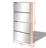 VidaXL Schoenenkast met 4 spiegels 63x17x134 cm eikenhout