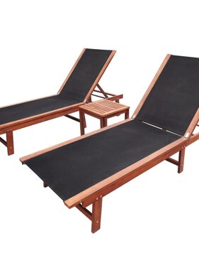 VidaXL Ligbedden 2 st met tafel massief acaciahout en textileen