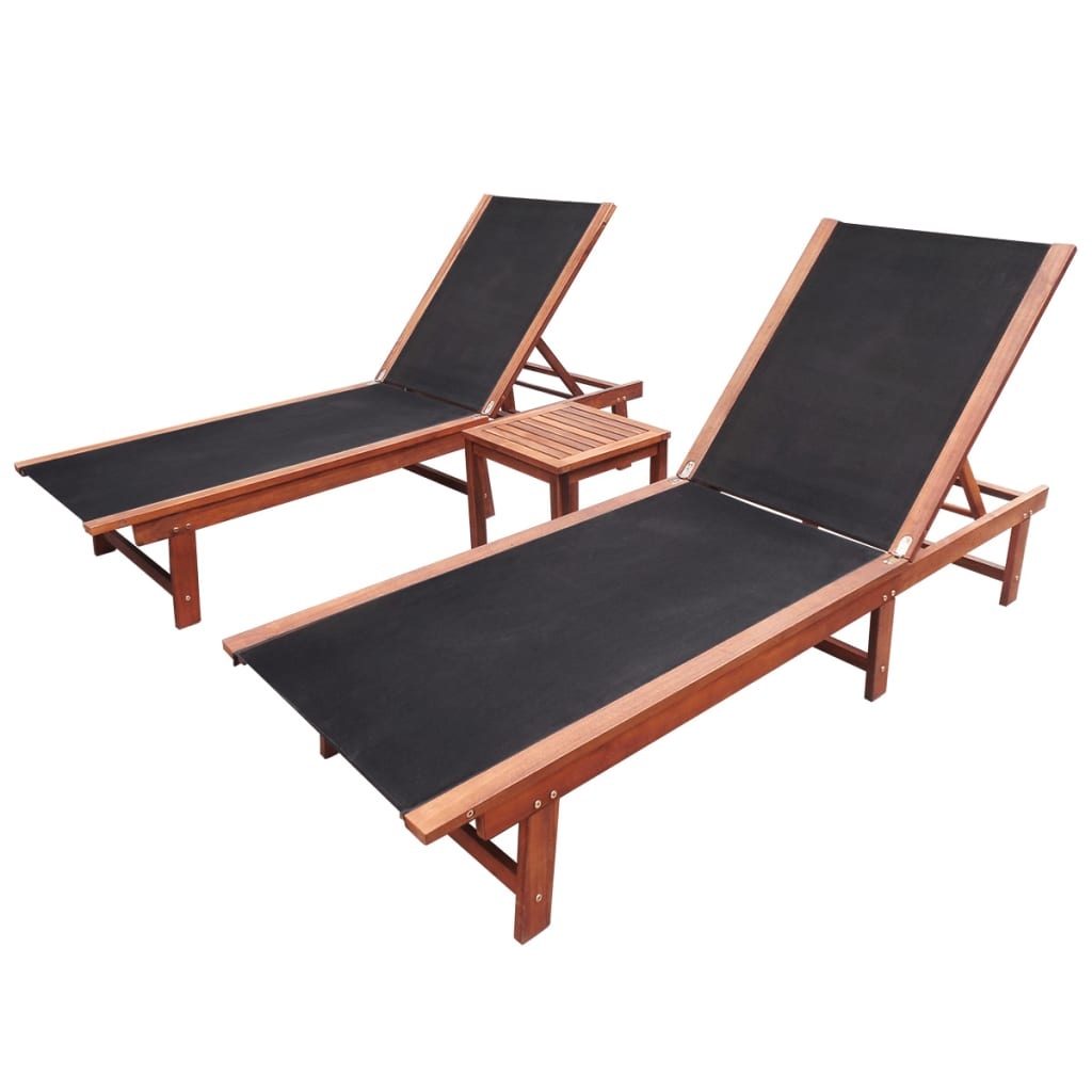 VidaXL Ligbedden 2 st met tafel massief acaciahout en textileen
