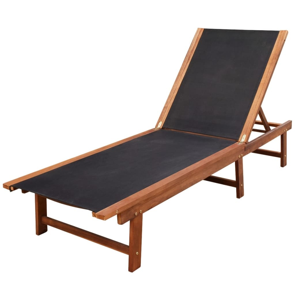 VidaXL Ligbedden 2 st met tafel massief acaciahout en textileen