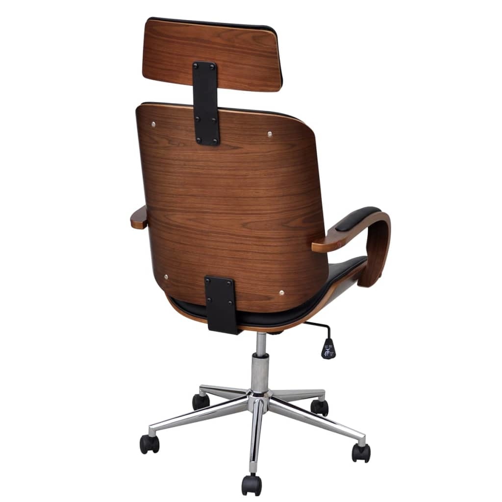 vidaXL Bureaustoel draaibaar gebogen hout kunstleren bekleding en hoofdsteun