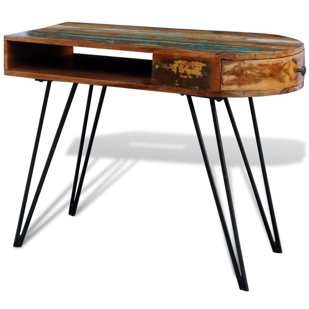 VidaXL Bureau met ijzeren poten gerecycled hout