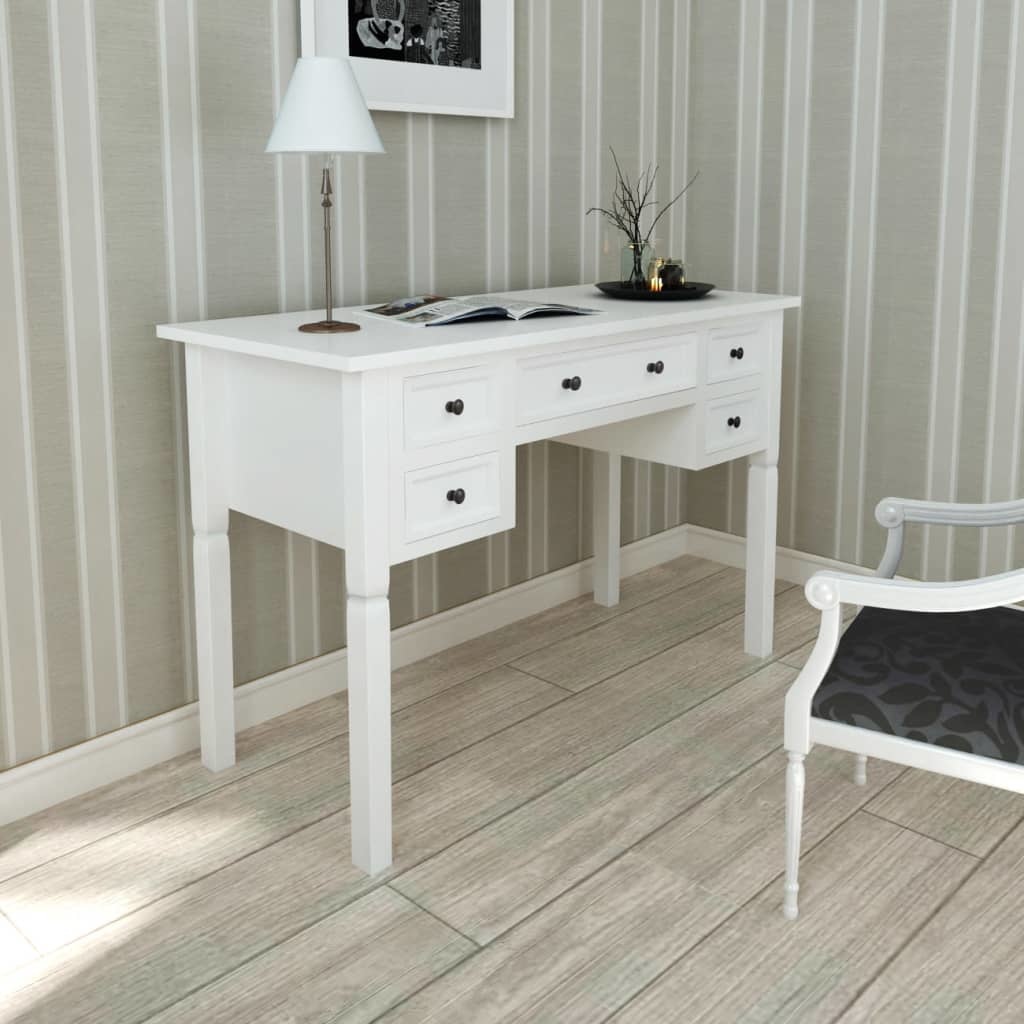 VidaXL Schrijftafel met 5 lades wit