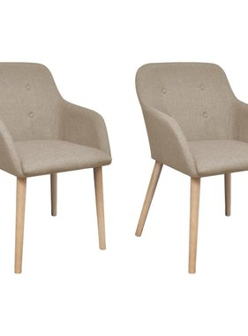VidaXL Eetkamerstoelen 2 st stof en massief eikenhout beige