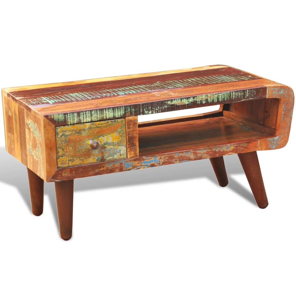 VidaXL Salontafel met 1 gewelfde rand en 1 lade gerecycled hout