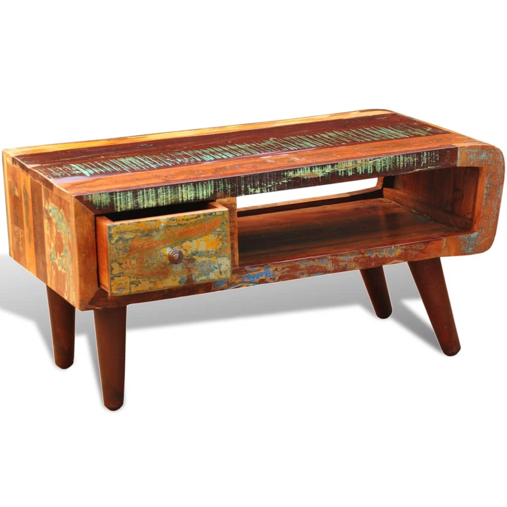 VidaXL Salontafel met 1 gewelfde rand en 1 lade gerecycled hout