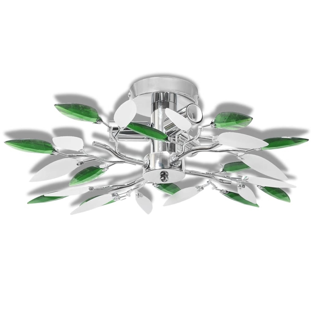 VidaXL Plafondlamp witte en groene acryl kristal bladeren 3xE14