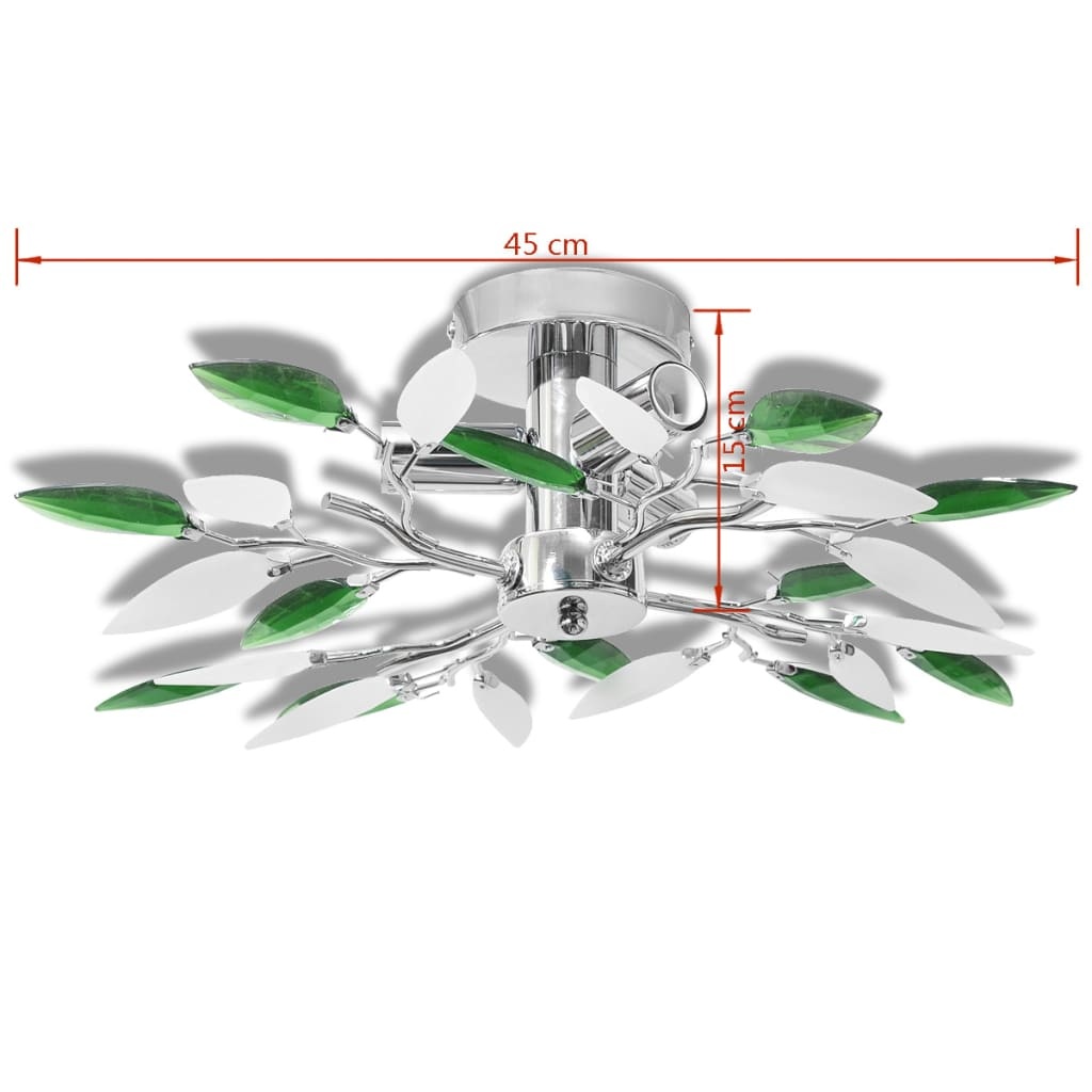 VidaXL Plafondlamp witte en groene acryl kristal bladeren 3xE14