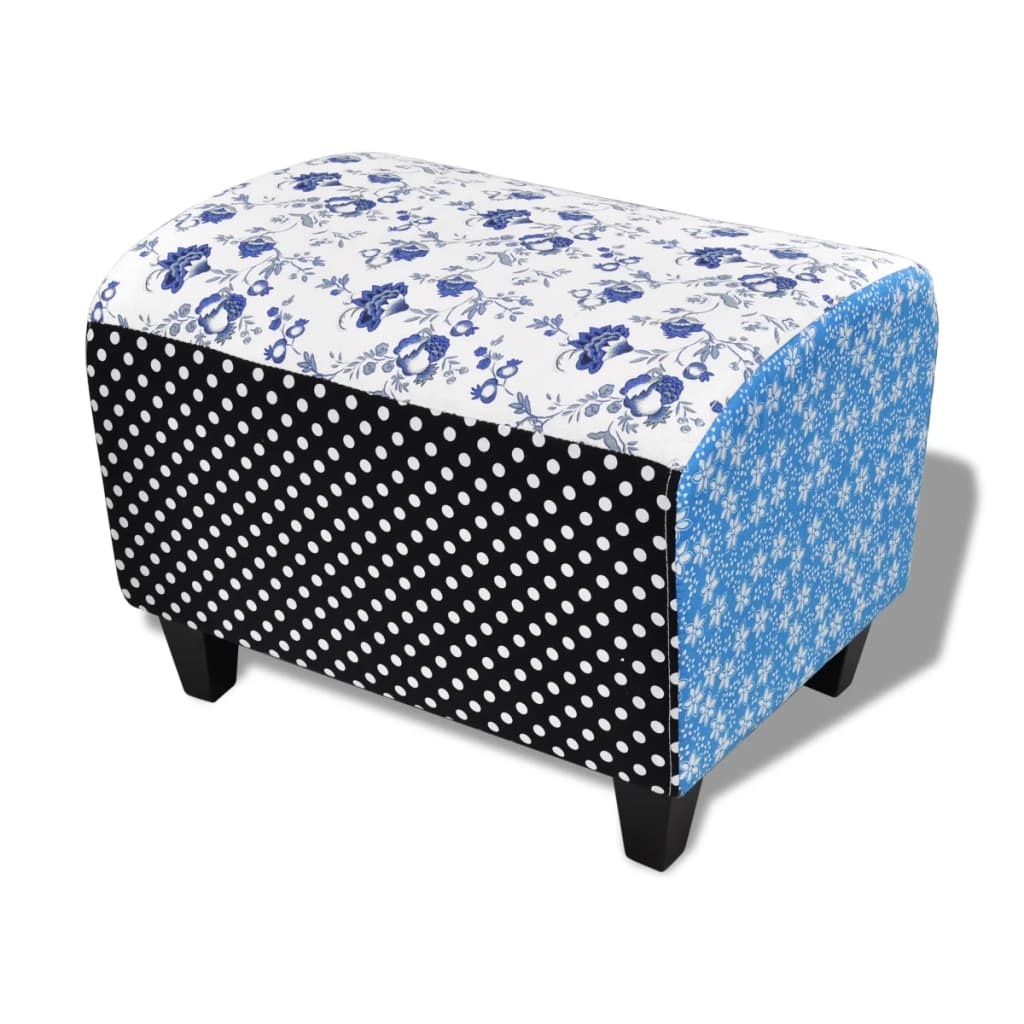 VidaXL Poef met bloemen en stippen blauw en wit