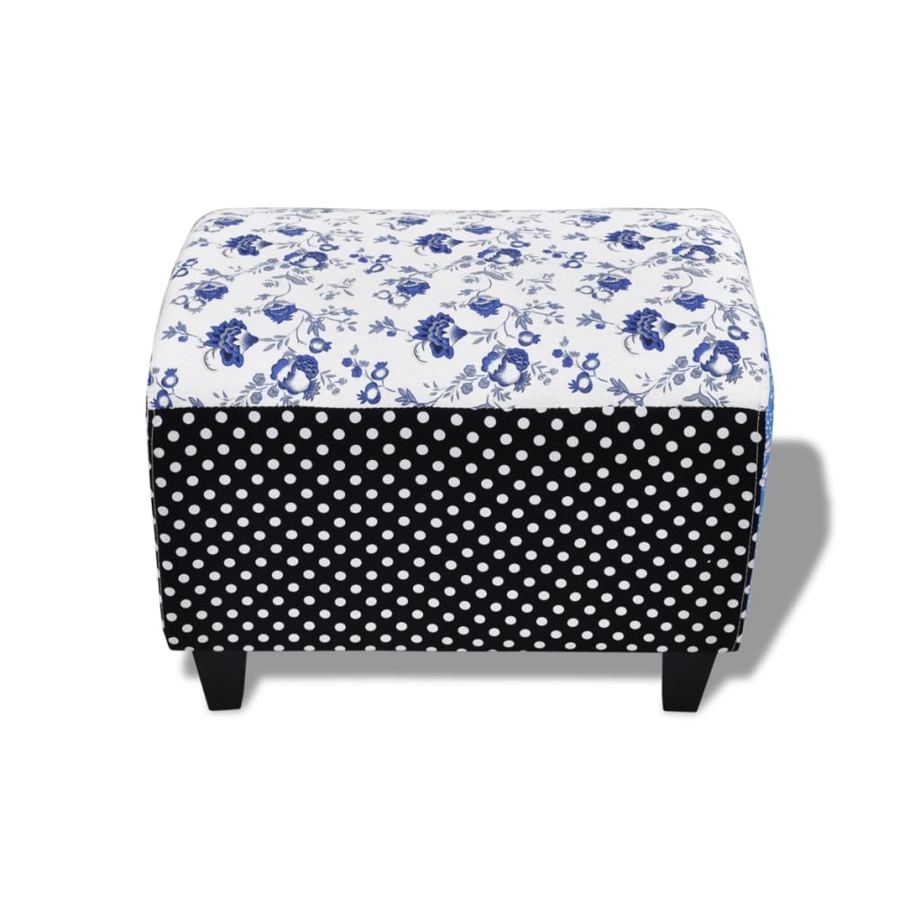 VidaXL Poef met bloemen en stippen blauw en wit