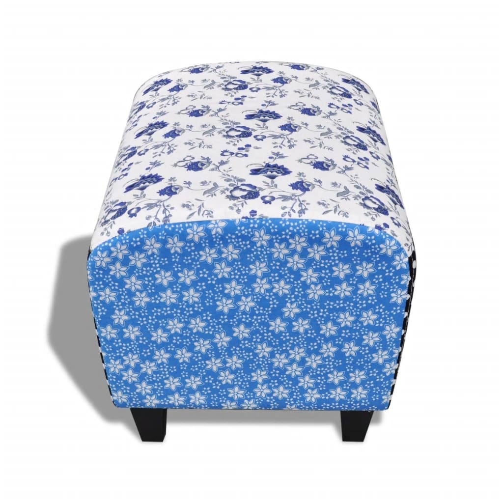 vidaXL Poef met bloemen en stippen blauw en wit