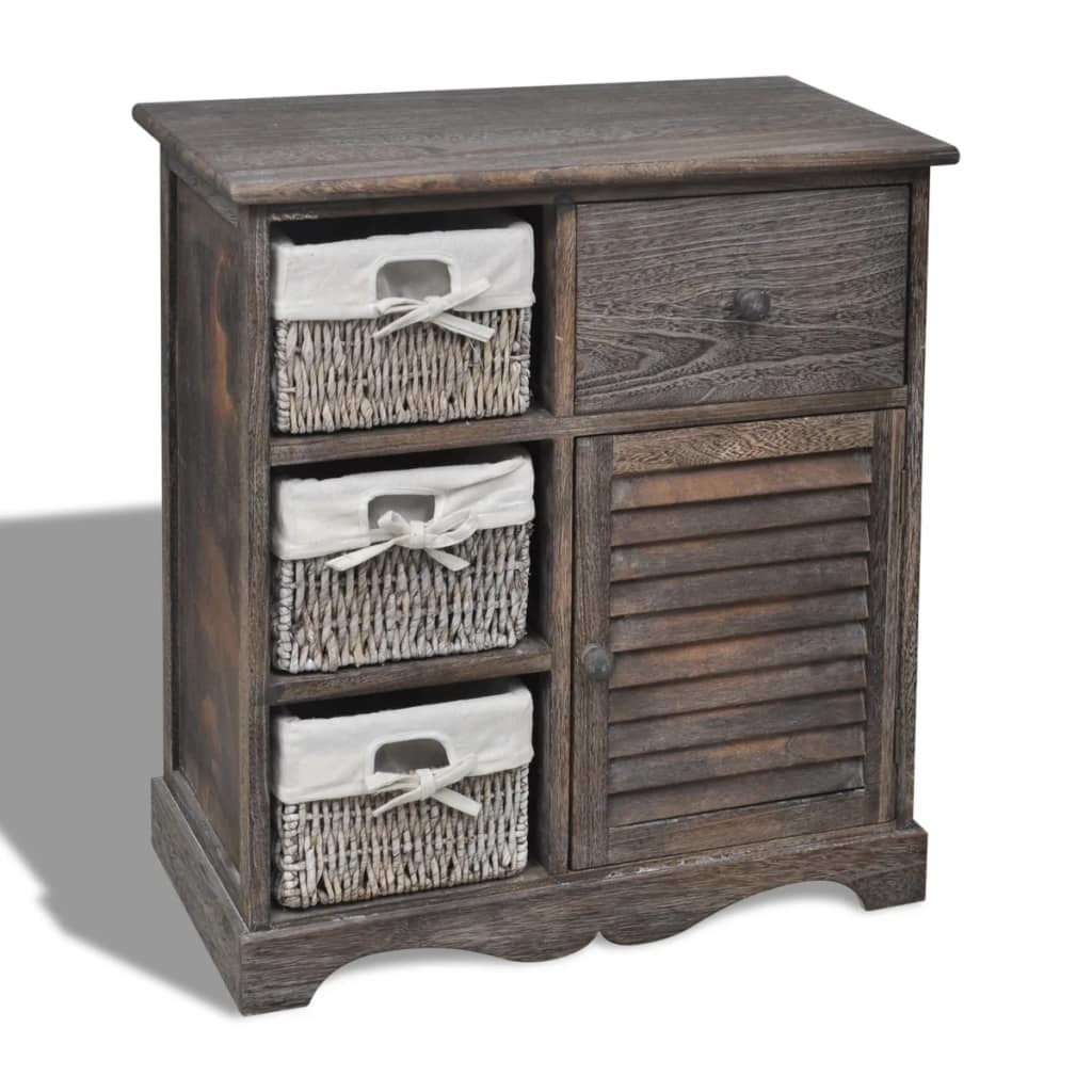 VidaXL Kast met links 3 weefmanden hout bruin