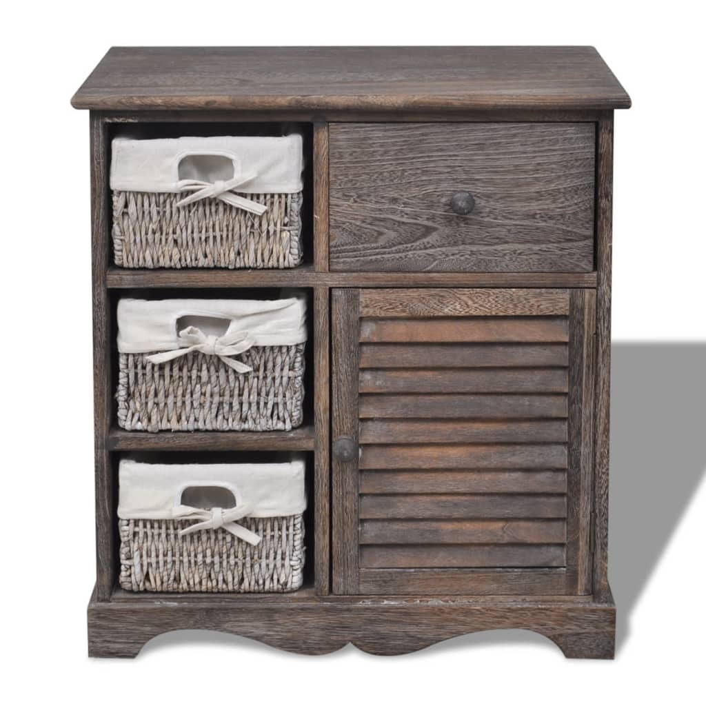 VidaXL Kast met links 3 weefmanden hout bruin