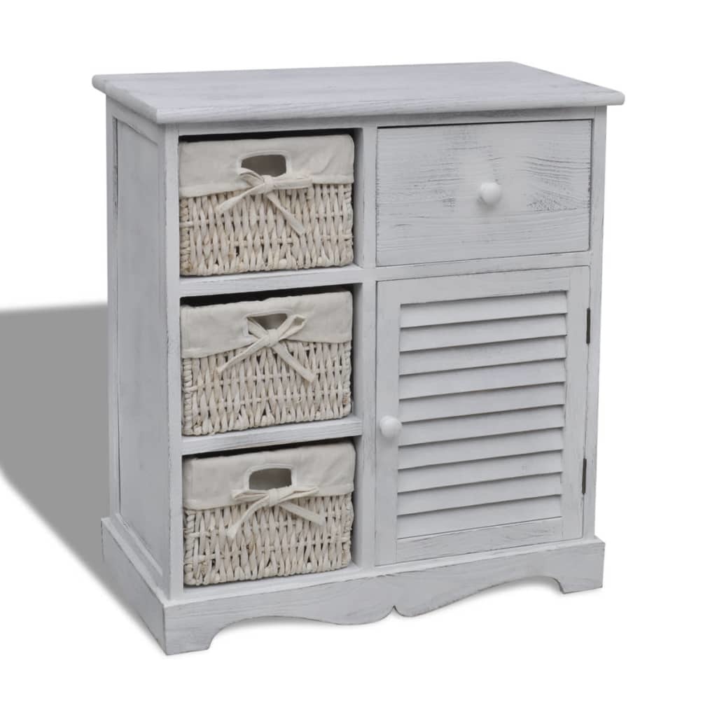 VidaXL Kast met links 3 weefmanden hout wit