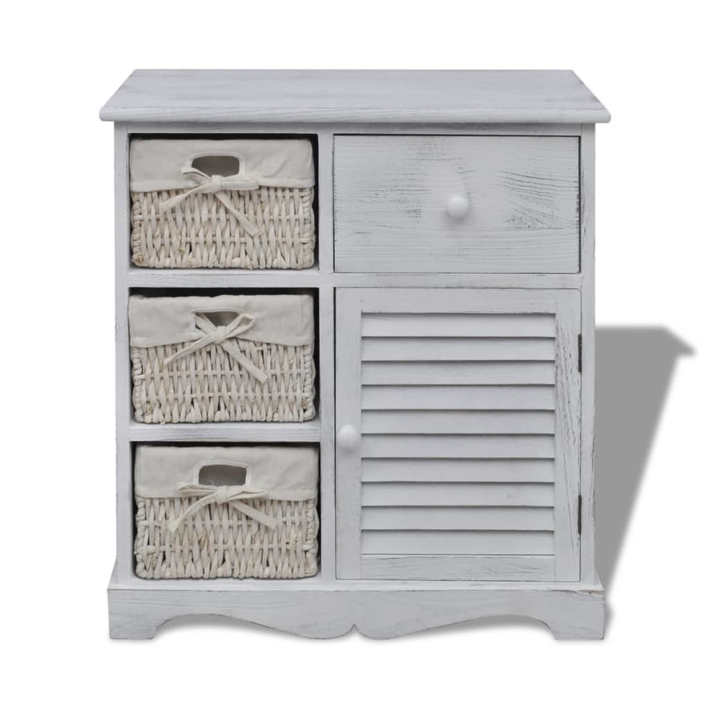 VidaXL Kast met links 3 weefmanden hout wit