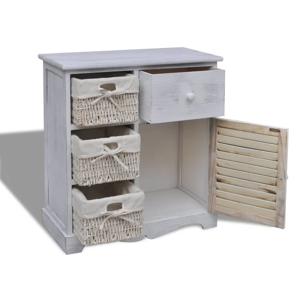 VidaXL Kast met links 3 weefmanden hout wit